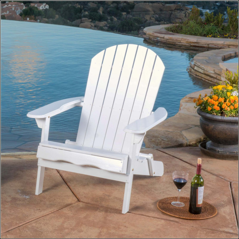 Rustic Acacia Wood Folding Adirondack Chair With Traditional Slats For Outdoor Relaxation And Durability, White