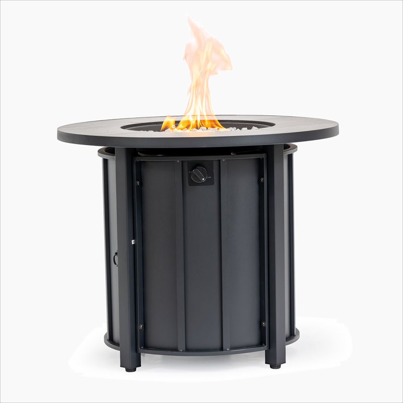 Foyer de table au gaz propane 30 po, foyer rond en acier de 50 000 BTU avec plateau en céramique grain de bois pour l'extérieur
