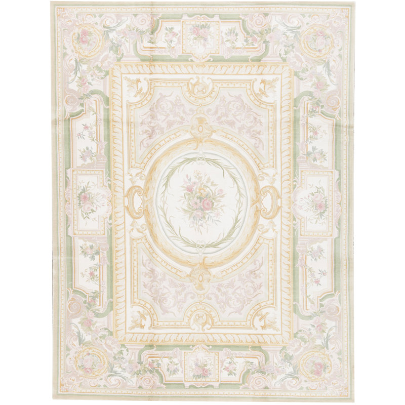Hand-Knotted High-Quality Beige and Green Area Rug