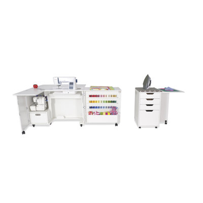 Table de couture pliable 70,62 "x 59,87" avec plateforme pour machine à coudre et roues