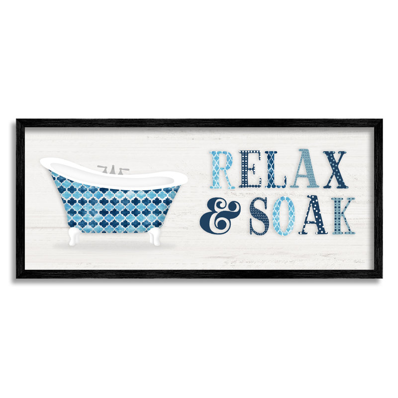 Enseigne de salle de bain Soak Relax, Giclée encadrée noir minuit, H 30 po x l 13 po
