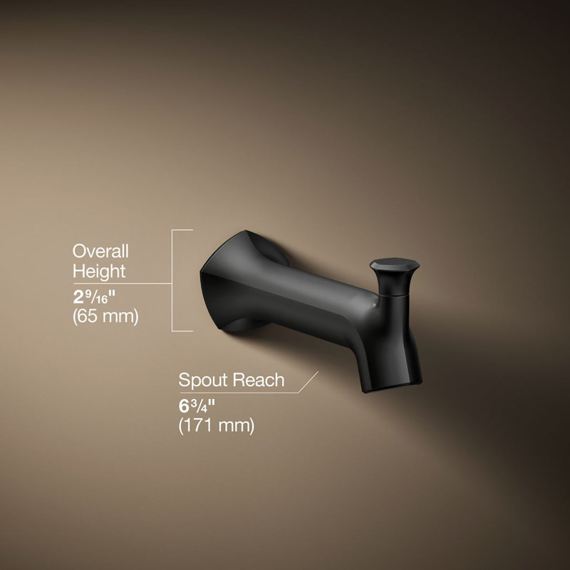 Wall-Mount 8 In. Diverter Bath Spout With Straight Design, Matte Black