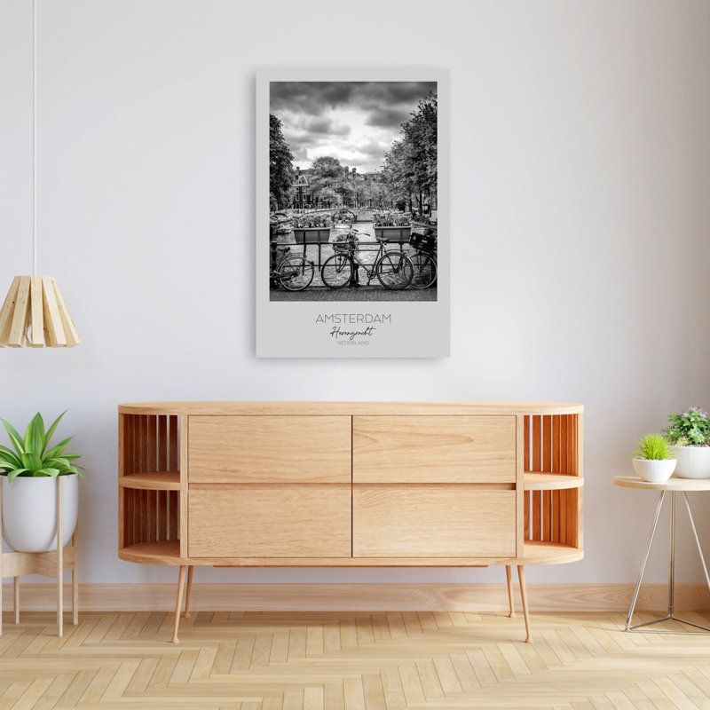 «Amsterdam Canal Bicyclcles», reproduction de tulipe contemporaine, art mural de la ville, 48" H x 32" W