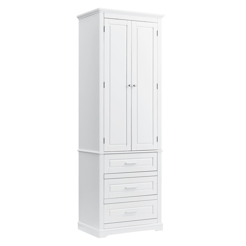 White Tall Storage Cabinet, Ideal For Bathroom,Office With Three Spacious Drawers