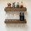 Ensemble de 2 porte-bouteilles muraux avec porte-verres à chargement latéral, tablettes flottantes en bois massif avec rangement en verre, noyer foncé 30 pouces