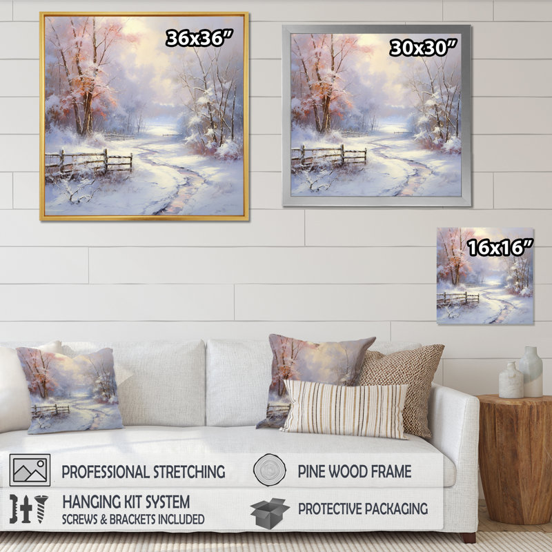 Winter's Silente River - Neige, art mural, H 24 po x l 24 po x P 1 po, Cadre flottant noir