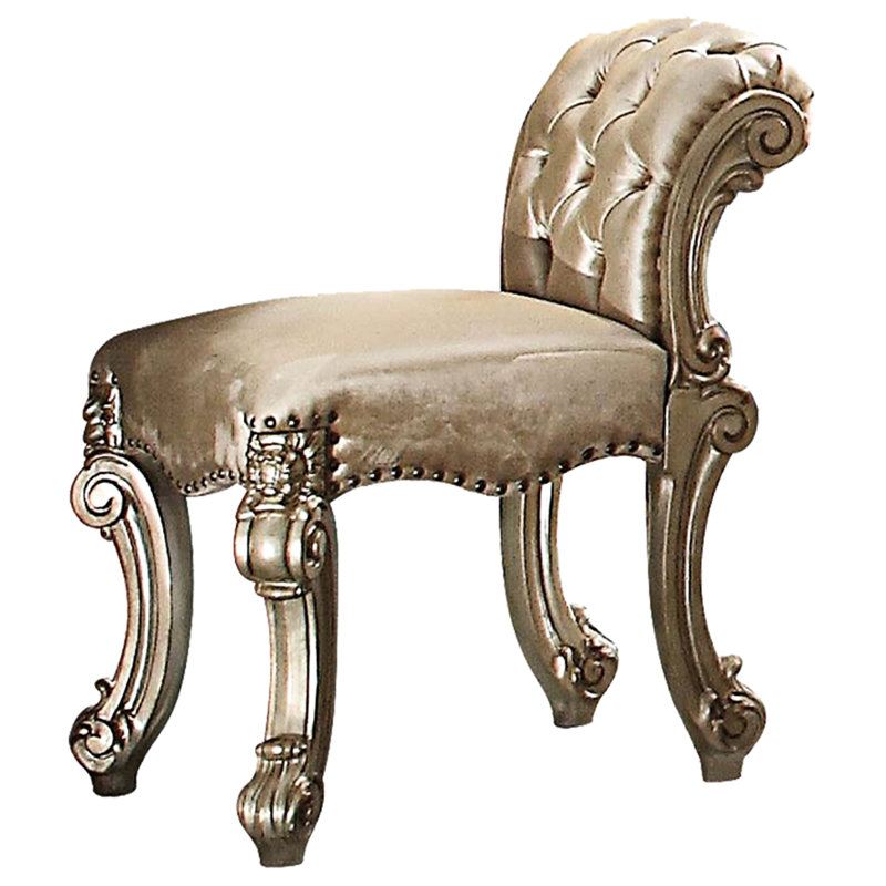 Tabouret de chambre classique avec patine dorée, base de meuble-lavabo 28 po x 20 po 28 po, revêtement brun, hauteur 28 po