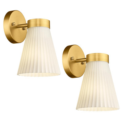 1- Light Dimmable Armed Sconce With Milk Glass Shade (Set Of 2)