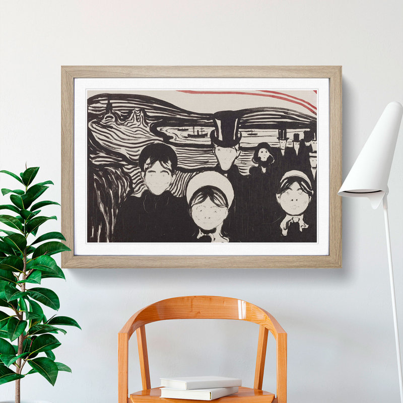 Angst by Edvard Munch - Picture Frame Graphic Art, 27cm H x 36cm W x 2cm D, Oak Framed