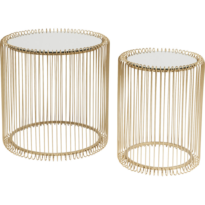 , 1 Wire 2 Piece Coffee Table Set, Clear/Gold