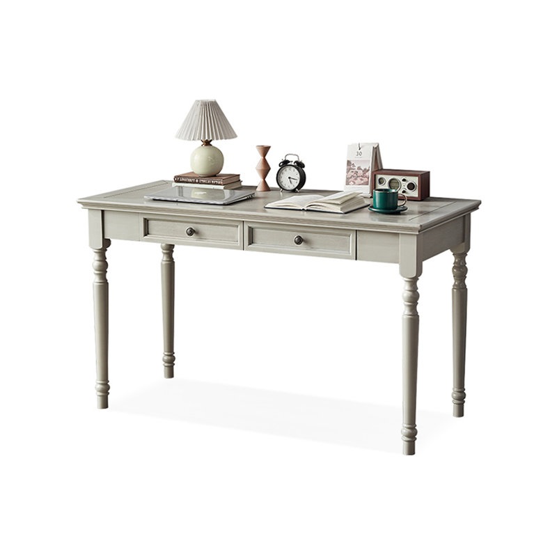 Bureau rectangulaire gris en bois massif avec 2 tiroirs, H 30,31 po x l 51,18 po x P 22,83 po, Gris