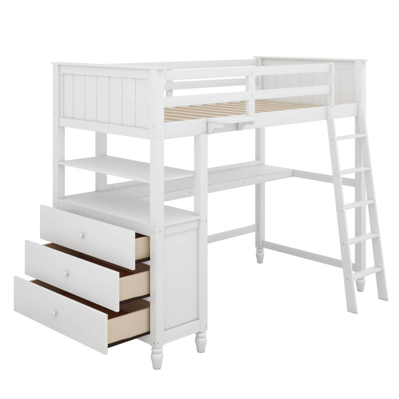 Lit mezzanine simple avec tiroirs Judithanne Kids, Blanc