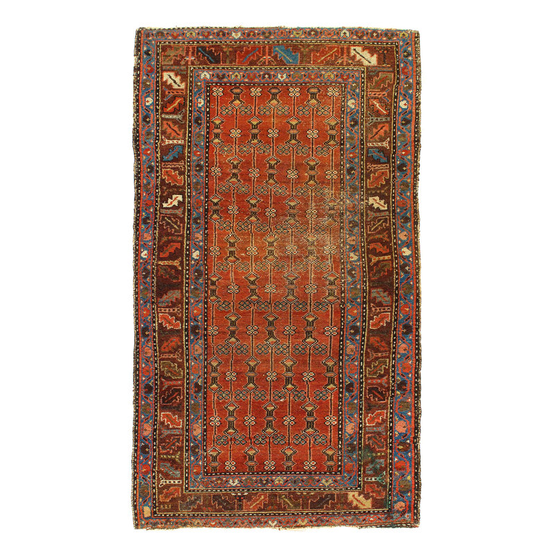 Tapis rouille en laine noué à la main de conception unique 1900 pi 5 pi 11 po x 3 pi 2 po Cemya
