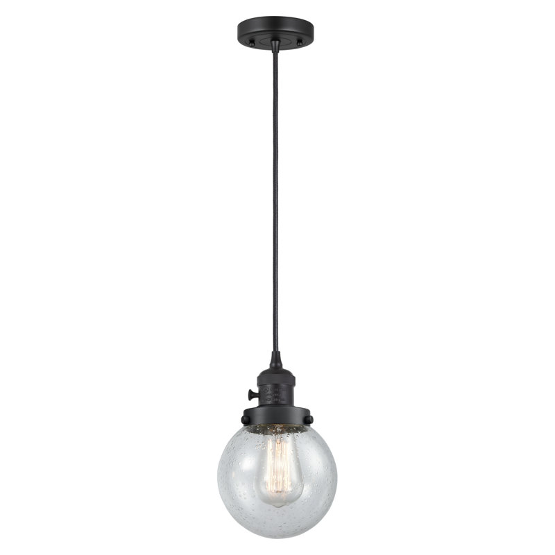 Luminaire suspendu sphère 1 lumière Lorri, H 129,25 po x l 6 po x P 6 po, Noir mat, Grainé