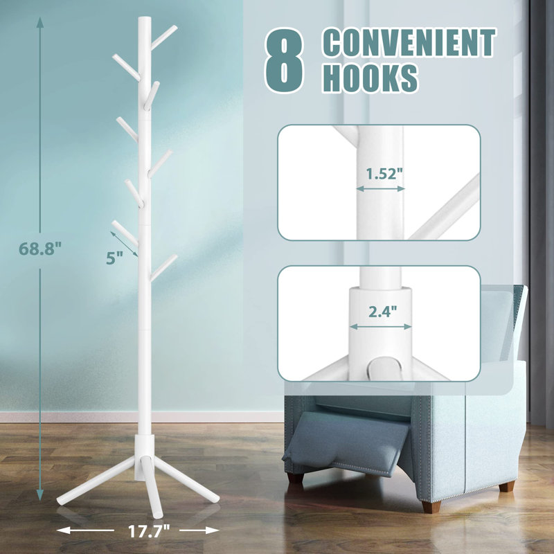 Rogero Freestanding 8 - Hook Coat Rack, White