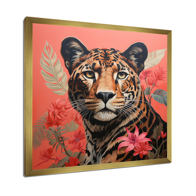 Matisse S Sprint, guépard coloré - art mural léopard / guépard, H 36 po x l 36 po x P 1,5 po, Cadre doré simple