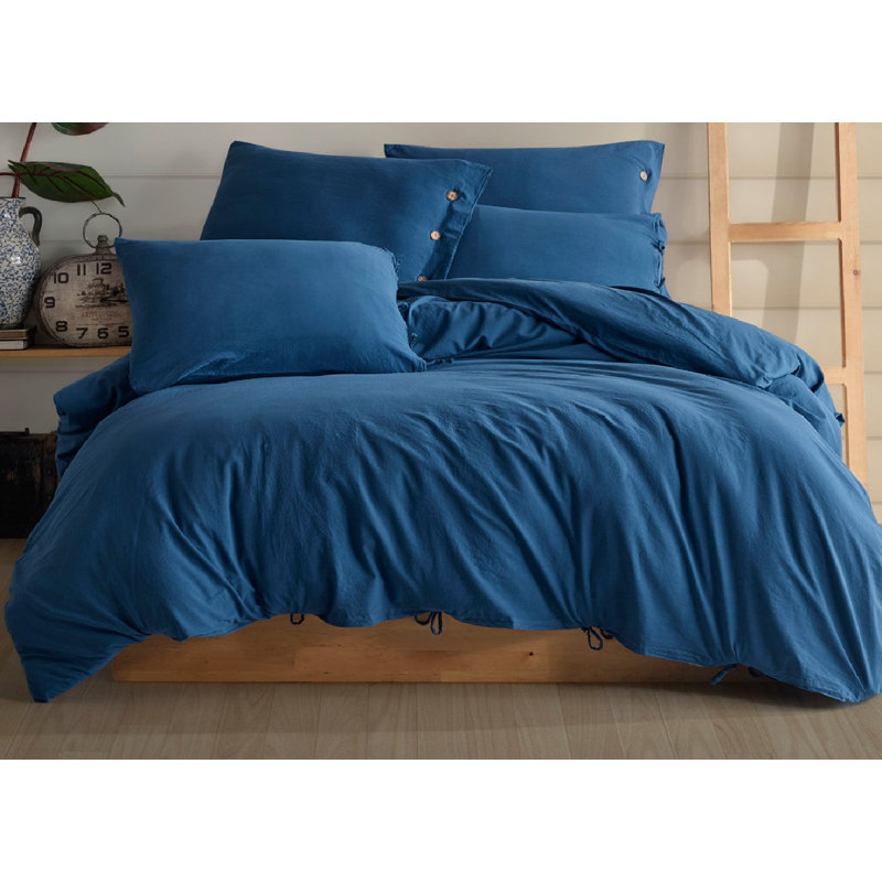 Ensemble de housse de couette Monarch 100% lin de coton lavé, très doux, confortable, chic, léger, 5 pièces, 2 taies d'oreiller, 2 taies d'oreiller, 1 housse de couette, ensemble de literie