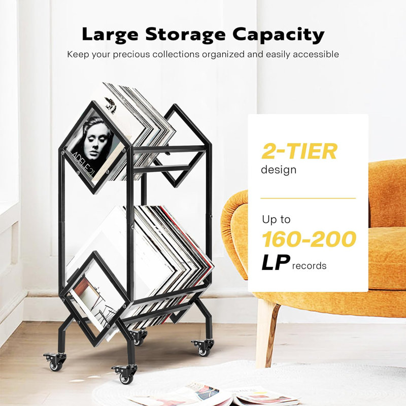 34.3'' H 2 Tier Vinyl Record Storage Rack