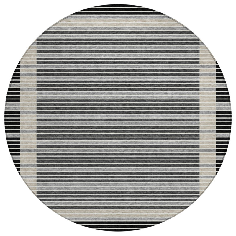 Tapis noir intérieur / extérieur lavable à la machine Christain ACN1399, Rond 8 pi
