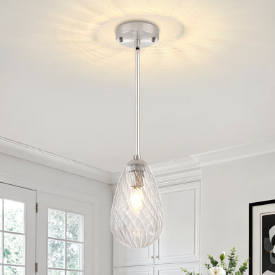 1-Light Modern Pendant Light with Clear Teardrop Glass Shade for Kitchen Island, Dining Room, Sink & Entryway