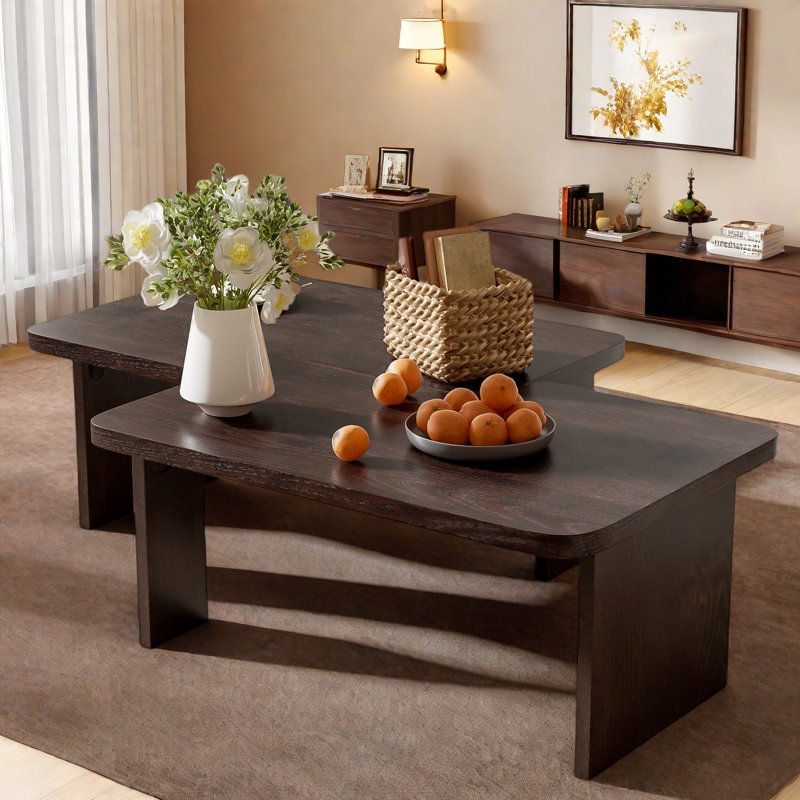 Modern Rectangle Coffee Table Set With Modular L-shape Design, Espresso