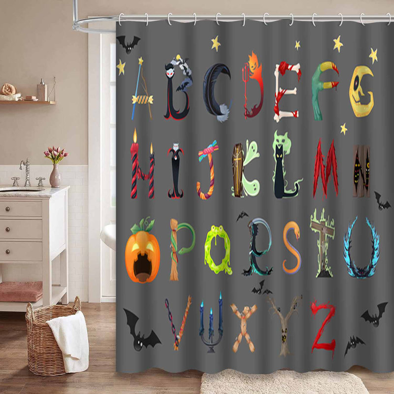 Rideau de douche English Alphabet Variété rouge à 12 crochets, L 72 po x l 78 po