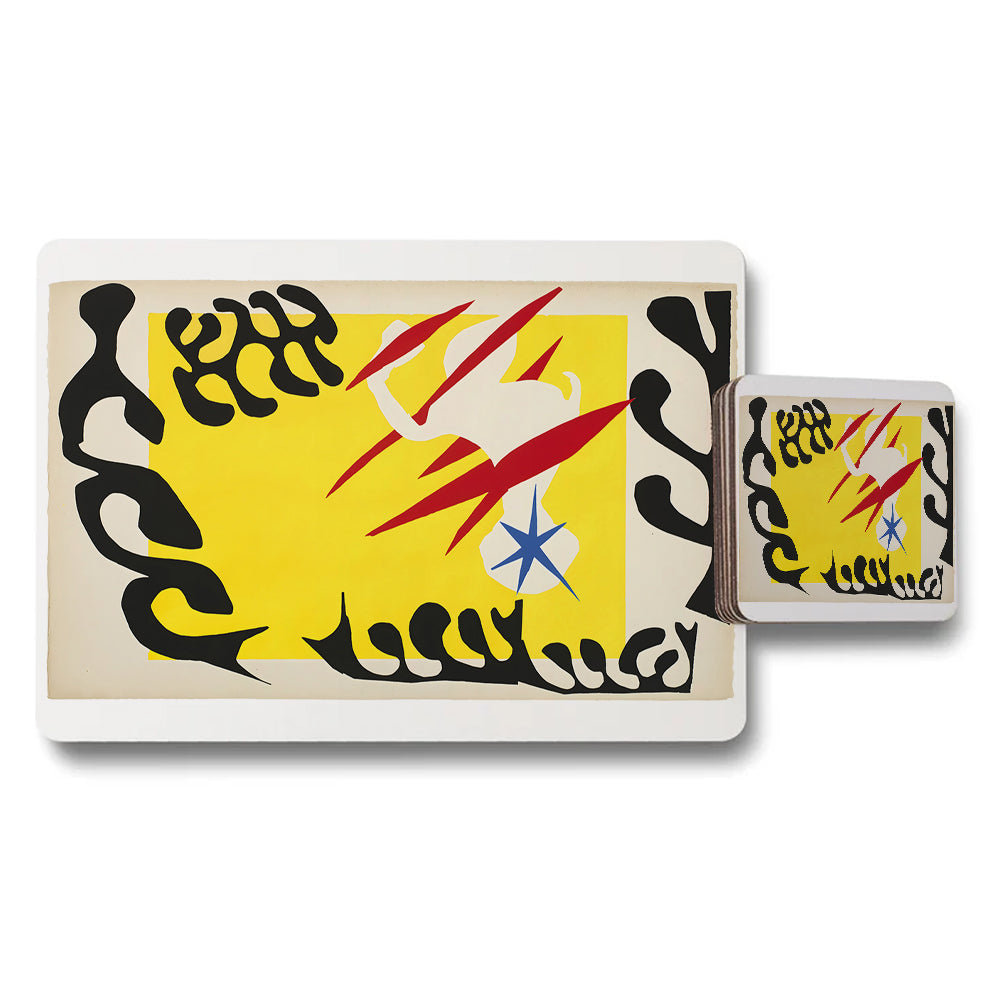 Abstract Art Placemat And Coaster Set With Bright Yellow Design