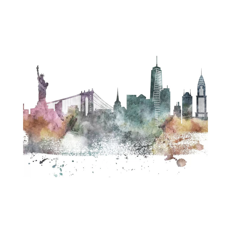 New York Pastel Skylines - Print on Canvas, Wrapped Canvas, 66.04 cm H x 45.72 cm W x 1.91 cm D
