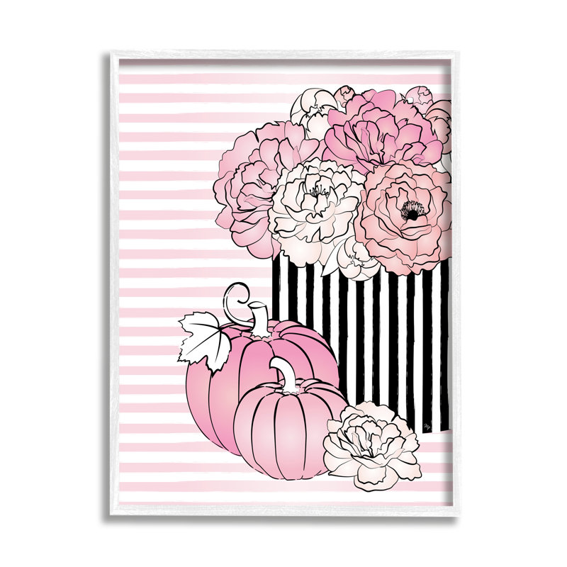 "Pink Florals & Pumpkins" par Martina Pavlova, reproduction d'art sur toile, Cadre blanc, H 30 po x l 24 po x P 1,5 po