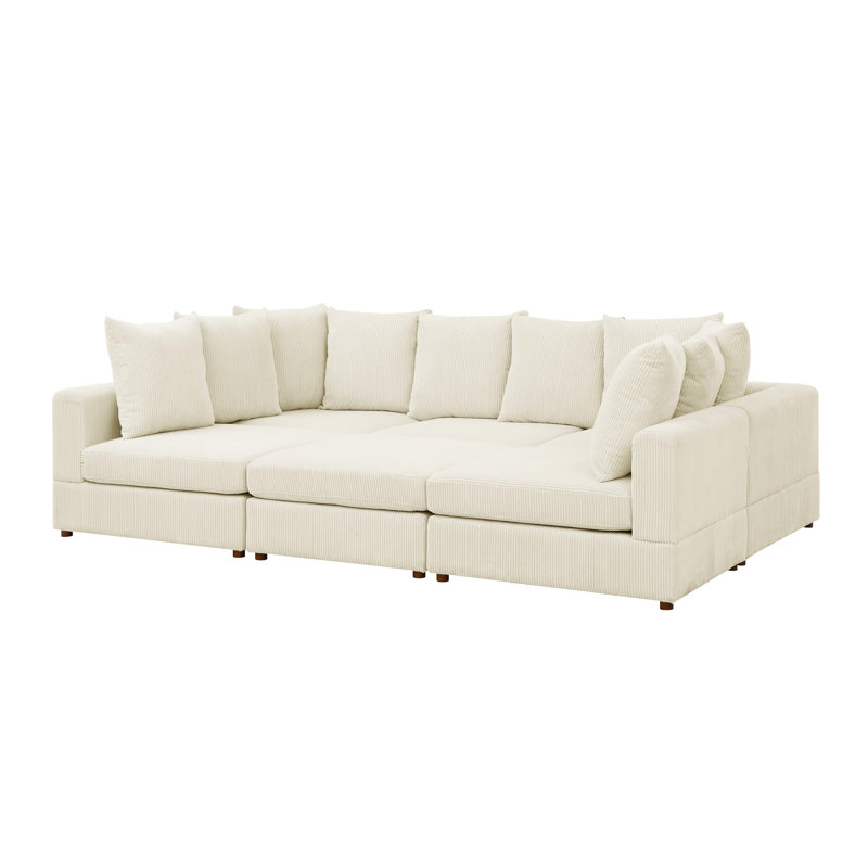 6 - Piece Corduroy Sectional With Cozy Upholstery, Modern Design, Engineered Wood Base, 36 In Height Modular Seat For Small Spaces, Low Profile Legs, Coil Spring Construction, 75 Depth