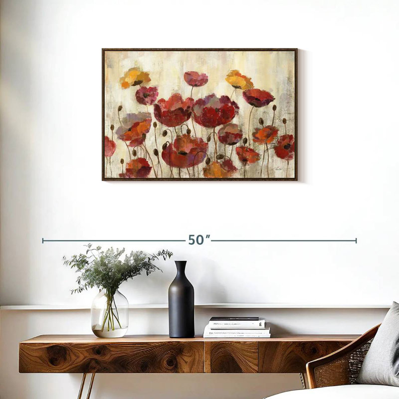 Coquelicots sous la pluie, Cadre flottant noyer, 31 po x 21 po