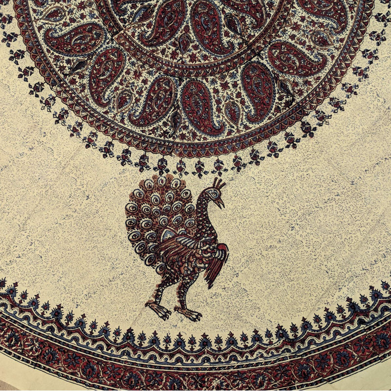 Grigsby Block Print Peacock Paisley Cotton Tablecloth, 60" x 60" Square