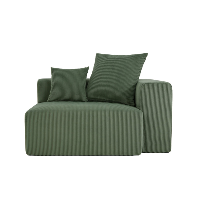 Upholstered Green Corduroy Accent Lounge Chair with Pillow – Fully Compressed, No Assembly Required, Green