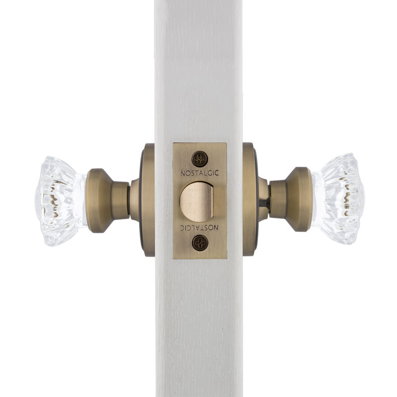 Classic Rosette with Crystal Door Knob, Antique Brass, 2-3/8"