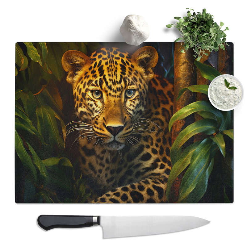 Leopard Photograph 8K  Glass Chopping Board