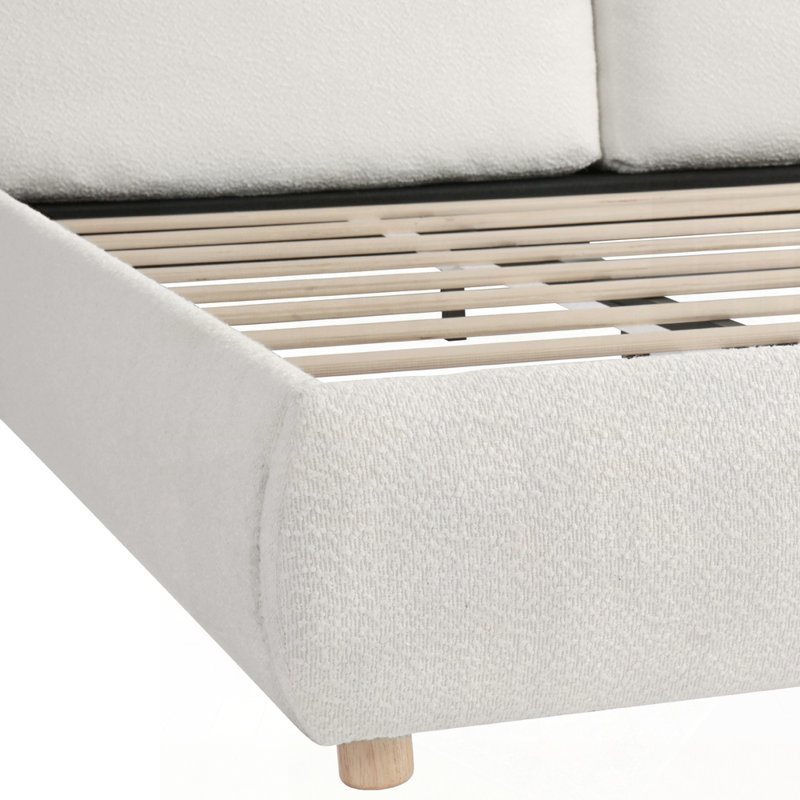 Lit plateforme tapissier avec deux coussins amovibles Boucle, Grand lit, Blanc