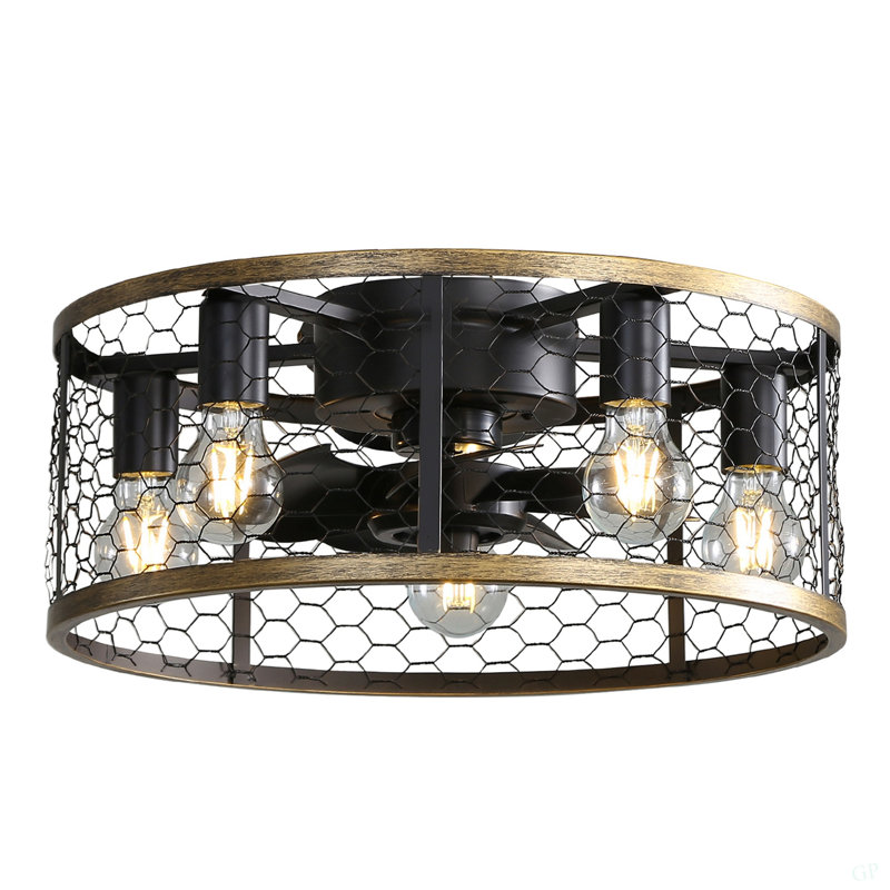 Ventilateur de plafond en cage 20 pouces avec ampoule DEL à télécommande