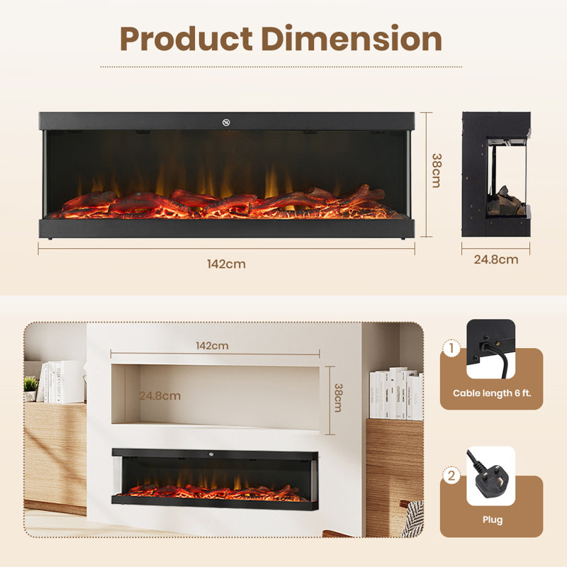 Symple Stuff 142cm W Black Electric Fireplace