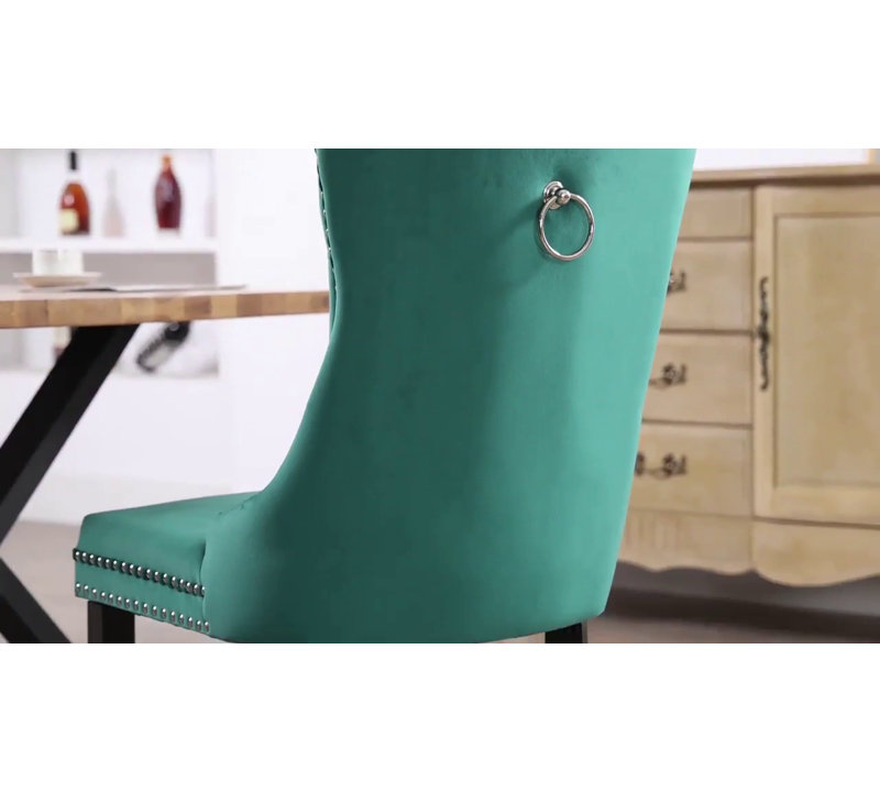 Sky-Blue Velvet Upholstered Dining Chairs with Wood Legs, Set of 6