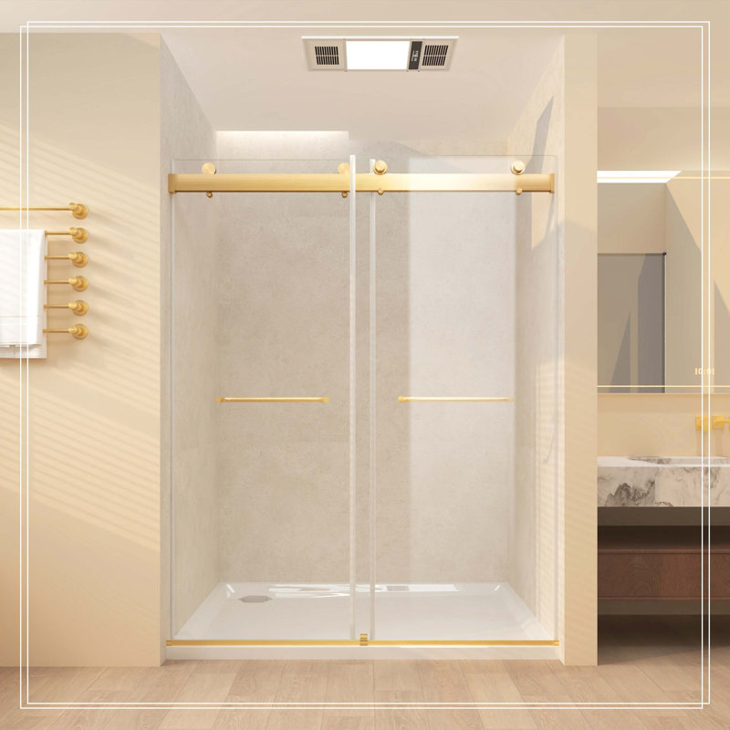 Frameless Sliding Glass Shower Doors 56-60" Width x 76"Height with 3/8"(10mm) Clear Tempered Glass, Brushed Nickel, Or brossé