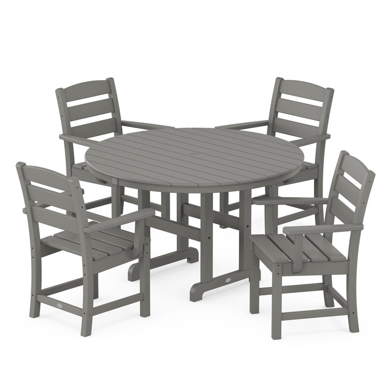 Lakeside 5-Piece Round Farmhouse Dining Set, Slate Gray