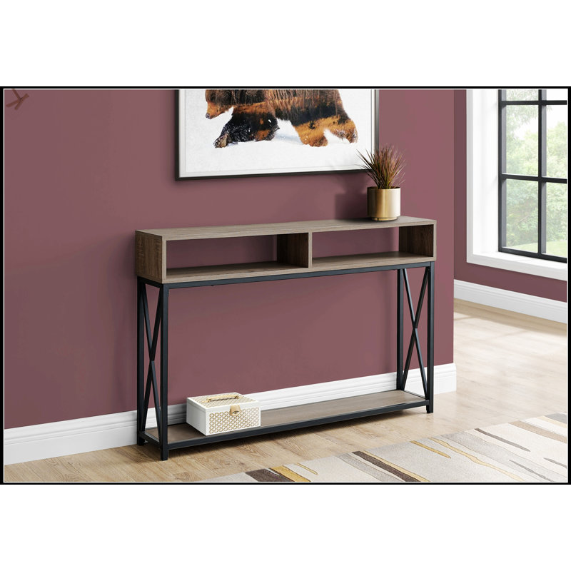 Console étroite étroite pour le hall d'entrée, le salon et la chambre à coucher avec plateau en stratifié élégant et cadre en métal noir