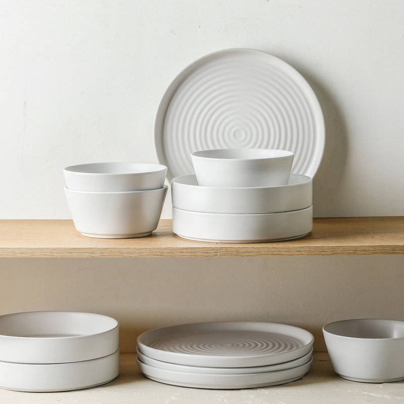 Stone Lain Elica 12-Piece Dinnerware Set Stoneware, White