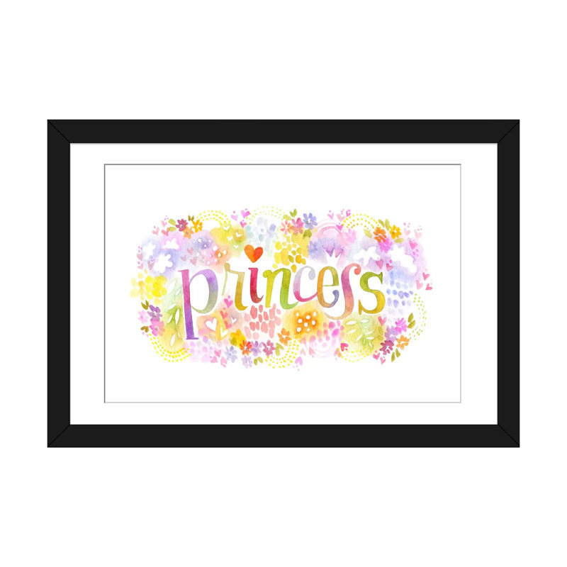 « princess nickname », art textuel sur toile tendue, Papier d'art encadré noir, Blanc, H 16 po x l 24 po x P 1 po