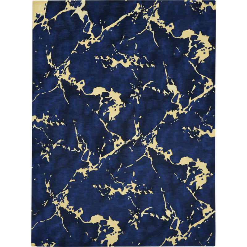 Tapis bleu moderne fait à la main Tegan, Rectangle 8 pi 6 po x 11 pi 6 po