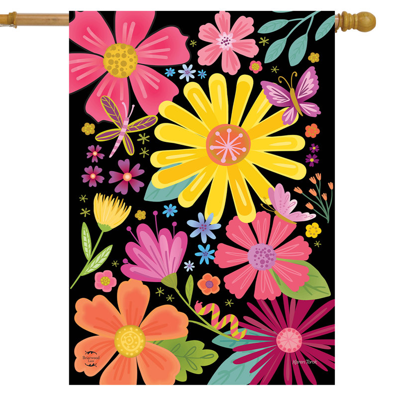 Drapeau de la maison Spring Fling, Yellow/Black/Pink Spring
