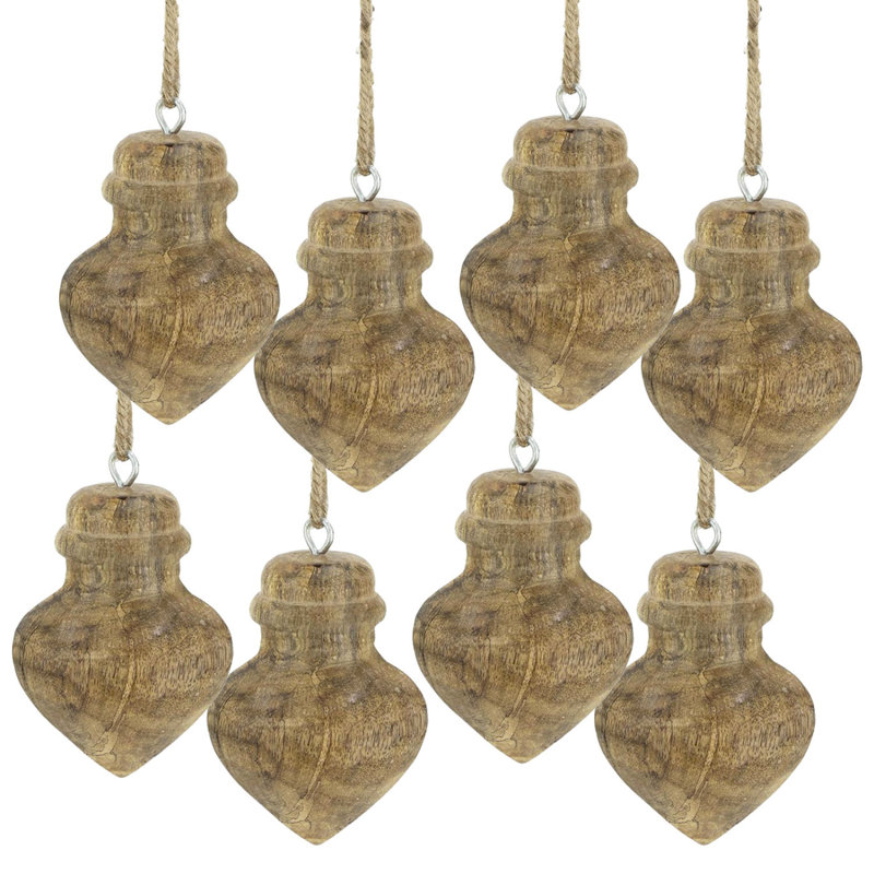 Ornements suspendus en bois D3.1X3.5 ", décorations suspendues pour arbre de Noël, présentoir des Fêtes, ensemble de 8