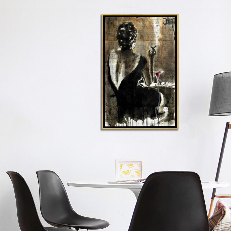 Cocktail par Loui Jover - imprimé, H 40 po x l 26 po, Cadre blanc, Doré