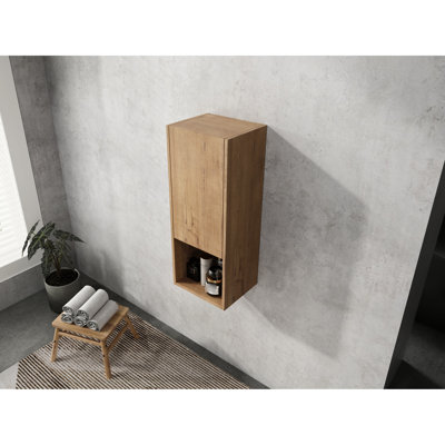 12-Inch Side Cabinet With Soft Close Doors, Floating Design, Imitative Oak, For Bathroom And Bedroom Small Item Storage Needs 12" Cabinet, Ideal Organization