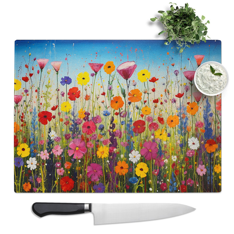 Wildflowers Colour Field  Glass Chopping Board